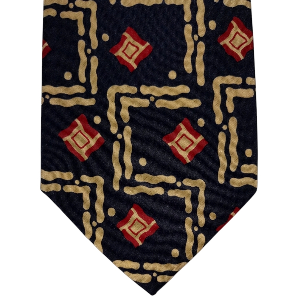 Vintage Polo Ralph Lauren Silk Necktie Mens Navy Blue Cream Designer Tie EUC
